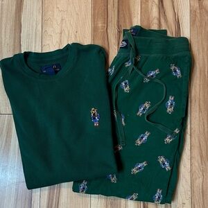 Polo by Ralph Lauren Green Pajama Set with Bear Design M